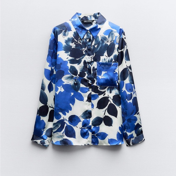 Zara Tops - Zara floral print satin shirt